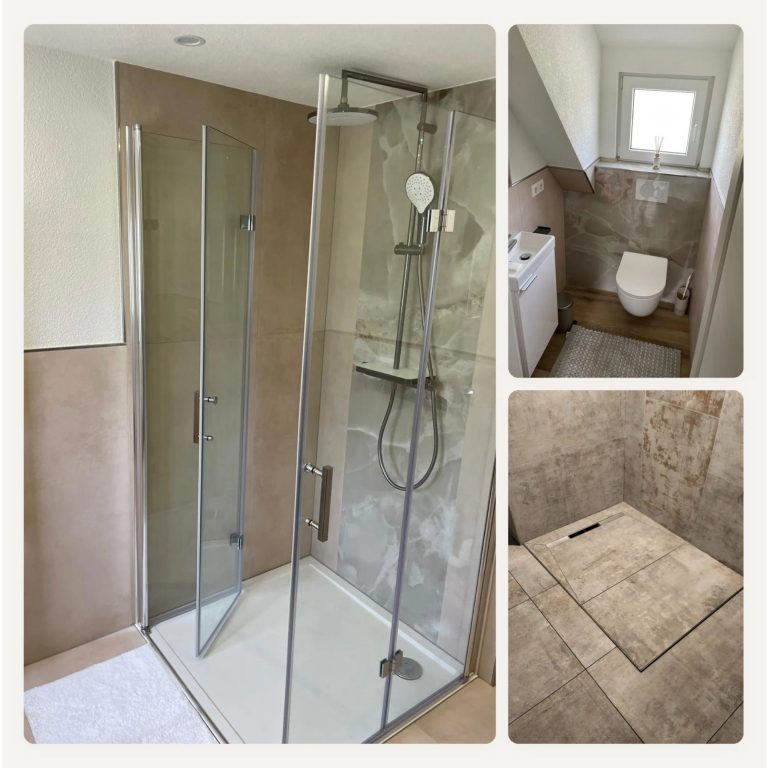 Badsanierung mit Dusche, WC und Fliesen von Herrmann’s Handwerk